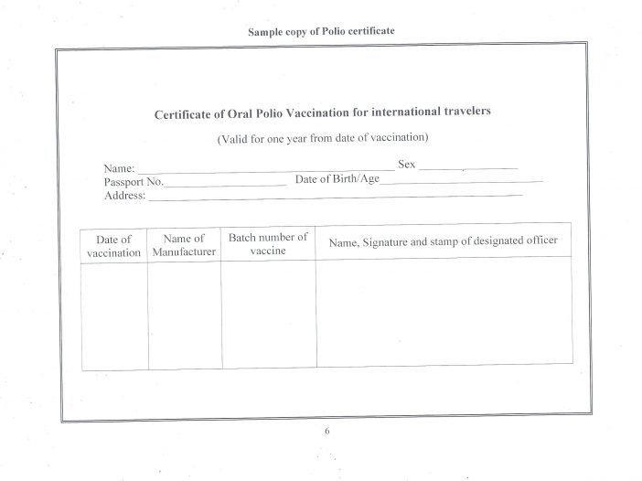 Oral Polio Vaccination Certificate India