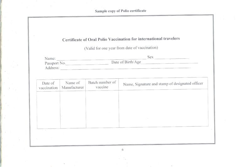 Oral Polio Vaccination Certificate India