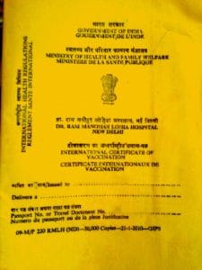 yellow fever vaccination certificate
