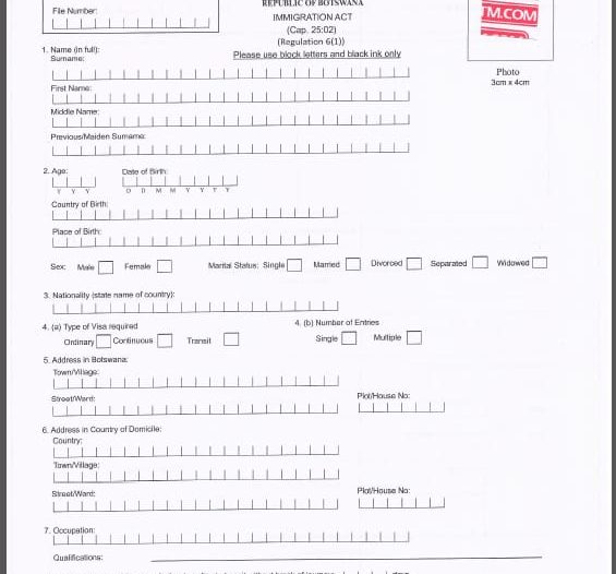 botswana visa application form