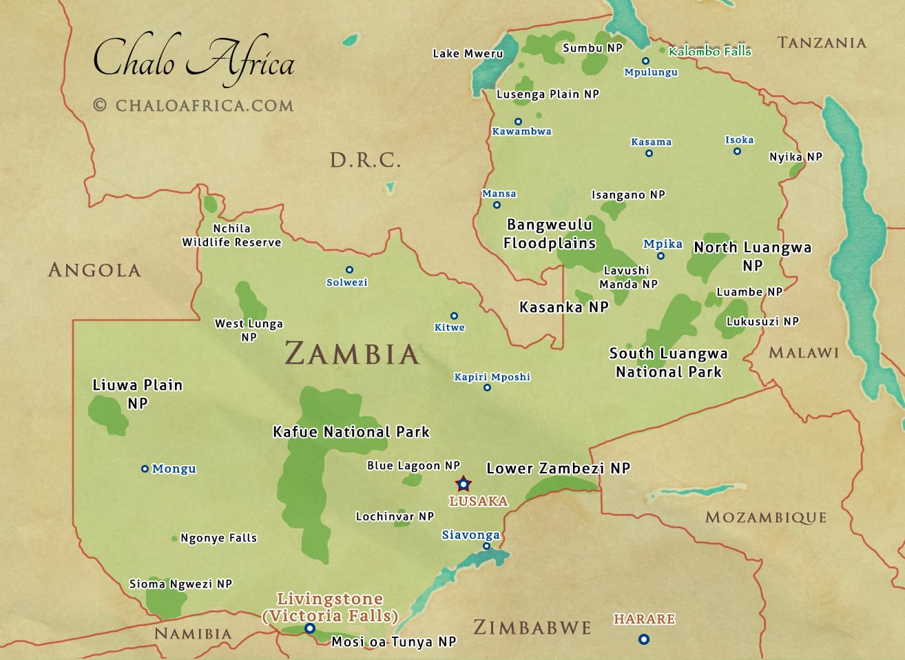 zambia safari lodge map