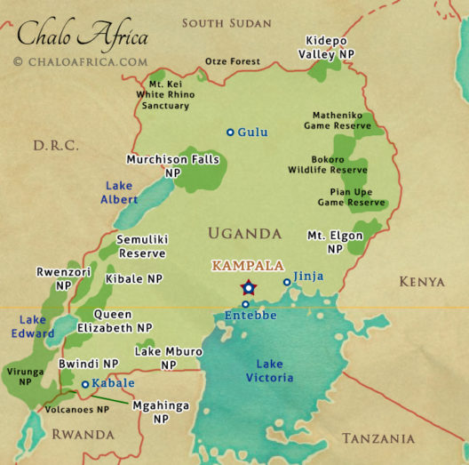 Uganda Safari Map Chalo Africa Uganda Map Detailed 528x523 