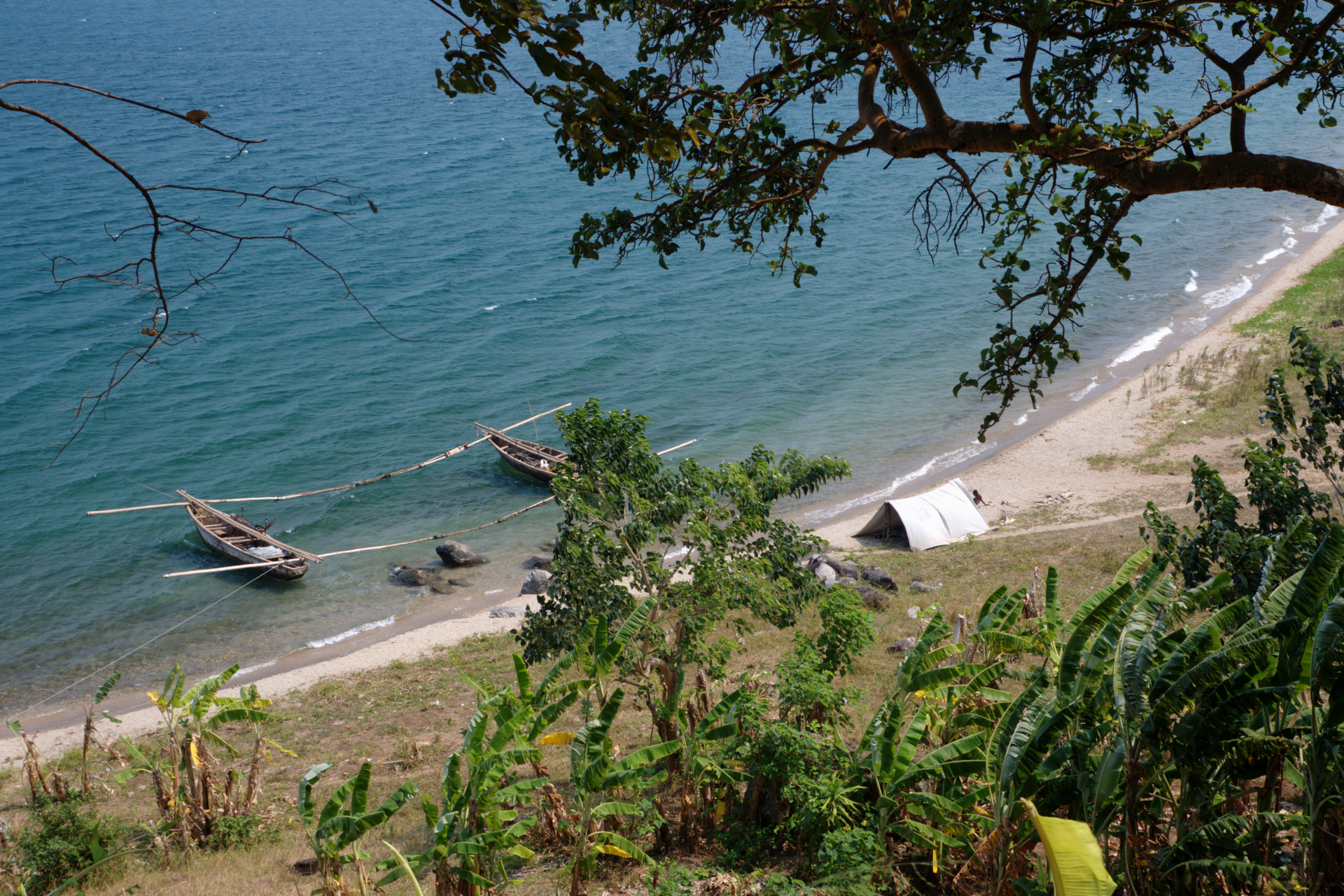 Wooden fishing boats on the shore of Lake Tanganyika