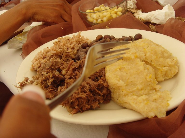A plate of seswaa, pounded beef, served with bogobe porridge