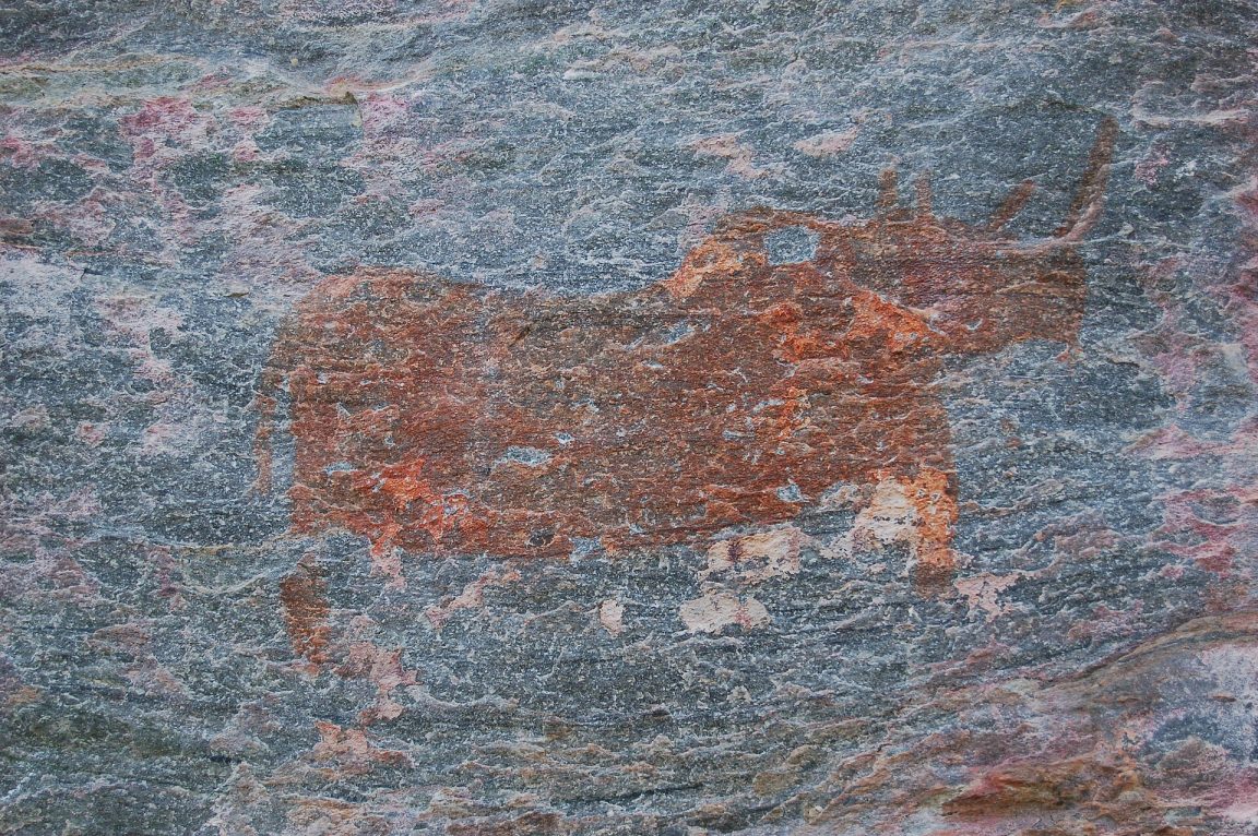 Ancient rock paintings on stone at Tsodilo Hills, Botswana